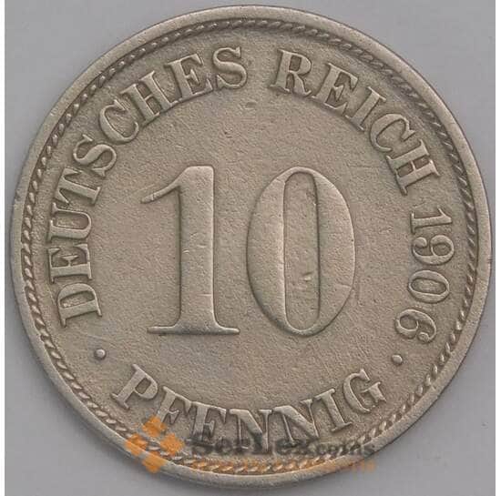 Германия монета 10 пфеннигов 1906 F КМ12 XF арт. 43459