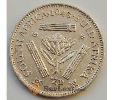 Монета Южная Африка ЮАР 3 пенса 1948 КМ35.1 XF арт. 8293