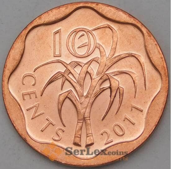 Свазиленд 10 центов 2011 КМ57 UNC арт. 29068