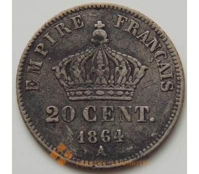 Монета Франция 20 сентим 1864 КМ805.1 F арт. 7185
