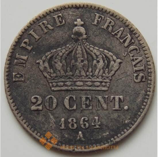 Франция 20 сентим 1864 КМ805.1 F арт. 7185