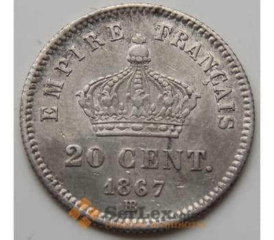Монета Франция 20 сентим 1867 КМ808.2 VF+ арт. 7212