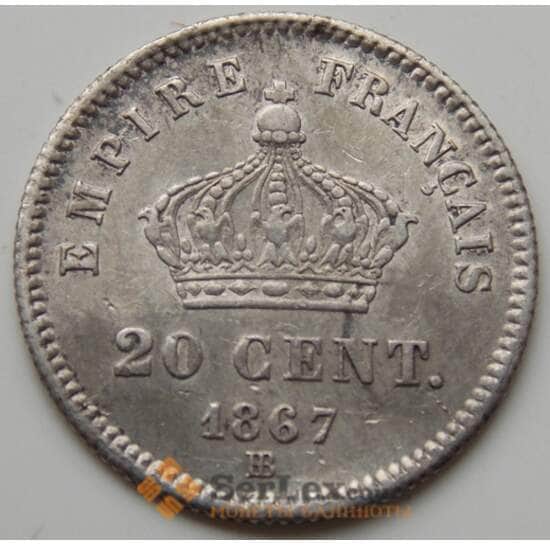 Франция 20 сентим 1867 КМ808.2 VF+ арт. 7212
