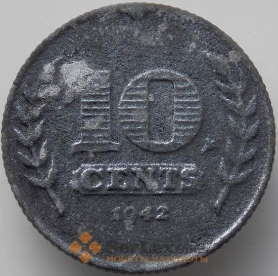 Нидерланды 10 центов 1942 КМ173 F арт. 11410