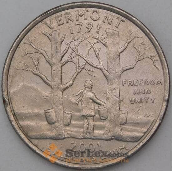 США 25 центов 2001 D КМ321 Вермонт арт. 28347