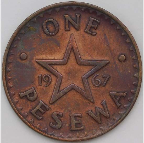 Гана монета 1 песева 1967 КМ13 AU арт. 29277