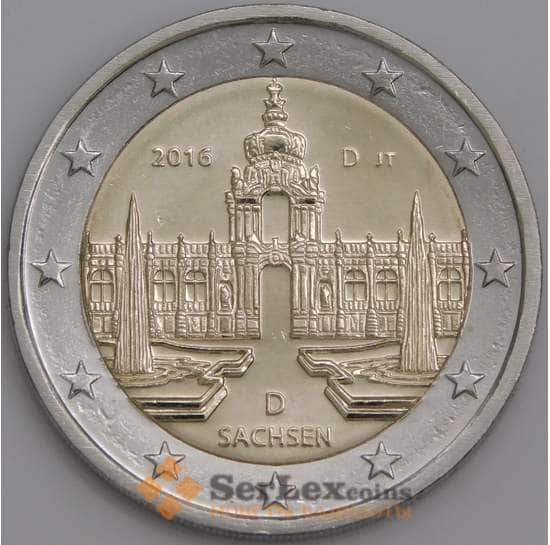 Германия монета 2 евро 2016 КМ347 UNC Цвингер, Саксония  арт. С02251