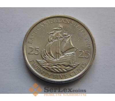 Монета Восточно-Карибские острова 25 центов 2010 КМ38а Корабль арт. С02325