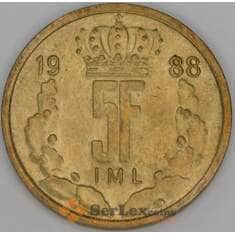 Люксембург 5 франков 1988 КМ60 aUNC арт. 53381