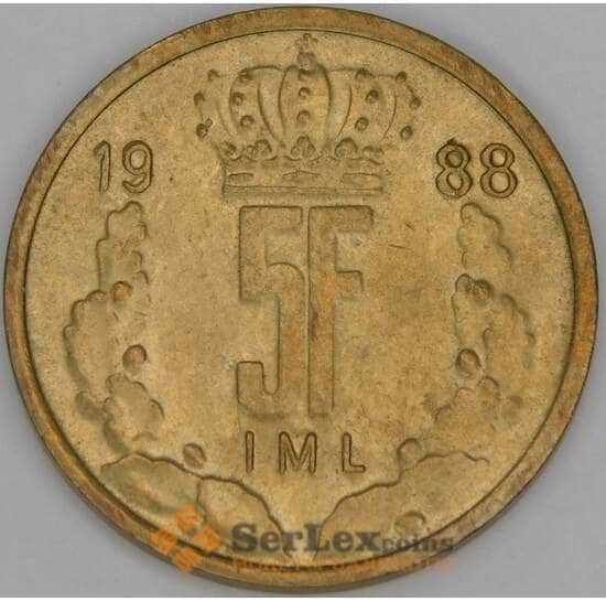 Люксембург 5 франков 1988 КМ60 aUNC арт. 53381