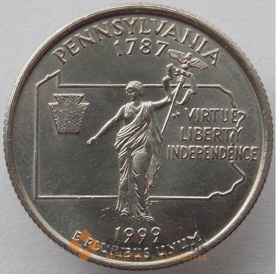 США 25 центов 1999 D КМ294 UNC Пенсильвания (J05.19) арт. 15319