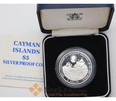 Монета Каймановы острова 5 долларов 1988 КМ96 Proof Христофор Колумб арт. 30688