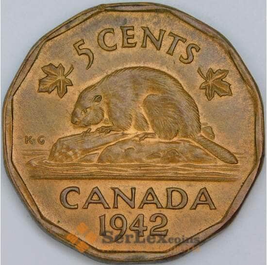 Канада 5 центов 1942 КМ39 aUNC арт. 57264