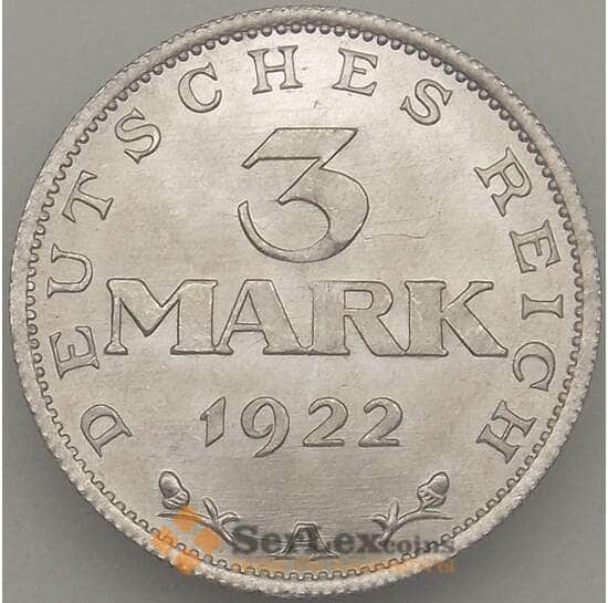Германия 3 марки 1922 А КМ28 UNC Блеск (J05.19) арт. 18090