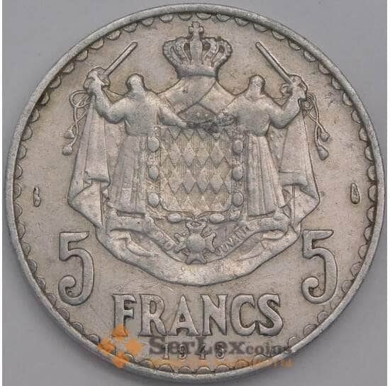 Монако монета 5 франков 1945 КМ122 VF арт. 7647