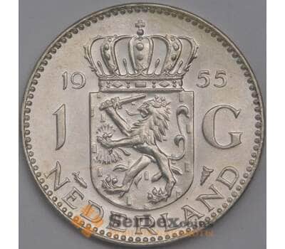 Монета Нидерланды 1 гульден 1955 КМ184 UNC яркий штемпельный блеск арт. 40323