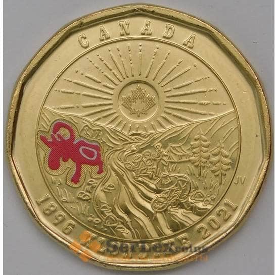 Канада 1 доллар 2021 Клондайк, 125 лет Золотая лихорадка UNC, цветная  арт. 30669