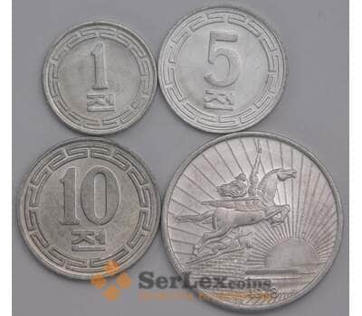 Северная Корея набор монет 1- 5 - 10 - 50 чон 1959 1974 1978 UNC арт. 41317