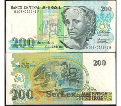Банкнота Бразилия 200 крузейро 1990 Р229 UNC  арт. В00670
