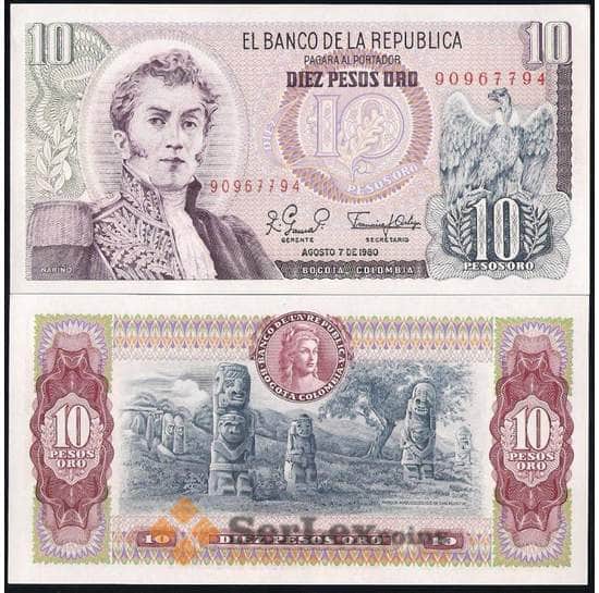 Колумбия банкнота 10 песо 1980 Р407 UNC арт. В00706