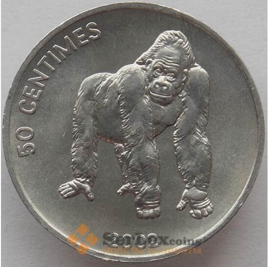 Конго 50 сантимов 2002 КМ79 UNC Горилла (J05.19) арт. 15467