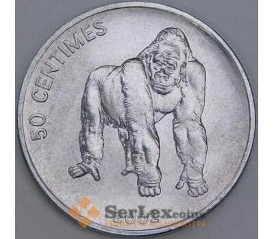 Монета Конго 50 сантимов 2002 КМ79 UNC Горилла арт. 15467