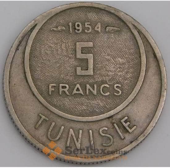 Тунис монета 5 франков 1954 КМ277 XF арт. 43311