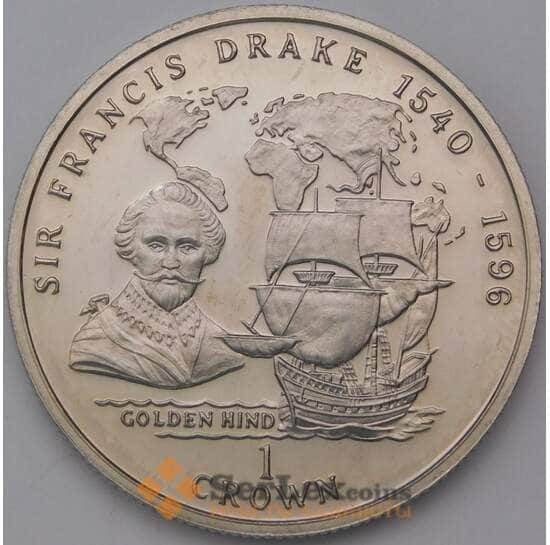 Мэн остров 1 крона 1996 КМ629 BU Сэр Фрэнсис Дрейк арт. 36970