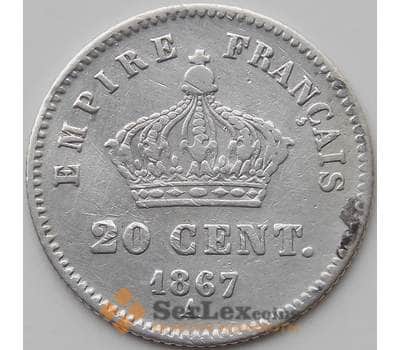Монета Франция 20 сантимов 1867 A КМ808 VF арт. 11961