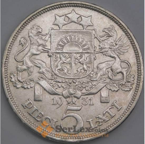 Латвия монета 5 лат 1931 КМ9 XF арт. 36678