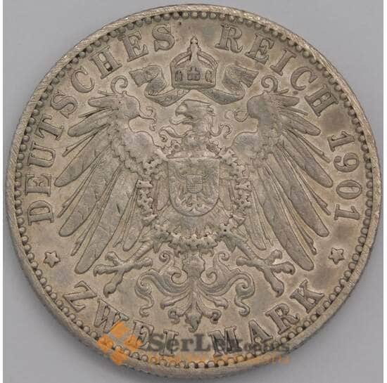 Германия Вюртемберг монета 2 марки 1901 КМ631 XF арт. 42298