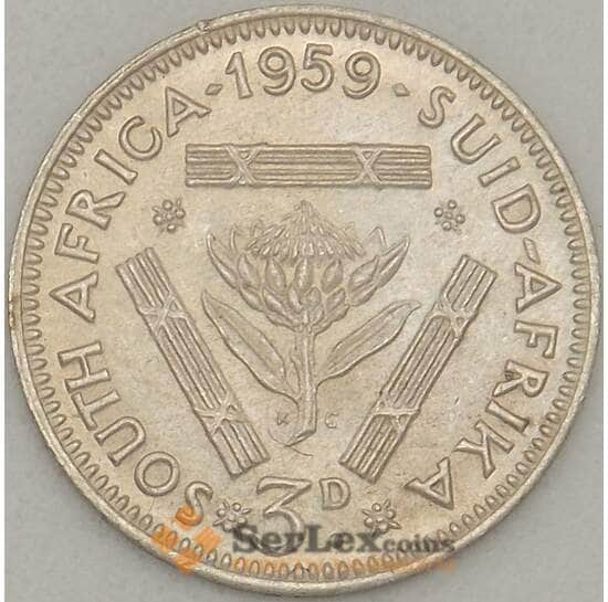 Южная Африка ЮАР 3 пенса 1959 КМ47 UNC Серебро (J05.19) арт. 18221