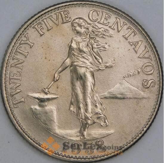 Филиппины 25 сентаво 1958 КМ189 aUNC арт. 56206 Филиппины 25 сентаво 1958 КМ189 aUNC арт. 56206