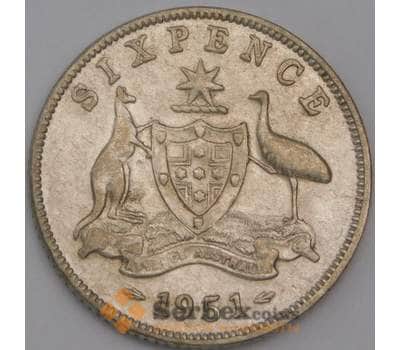 Австралия монета 6 пенсов 1951 КМ45 AU арт. 44537