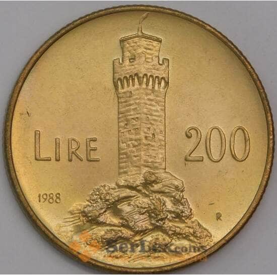 Сан-Марино монета 200 лир 1988 КМ123 UNC Крепость арт. 41579