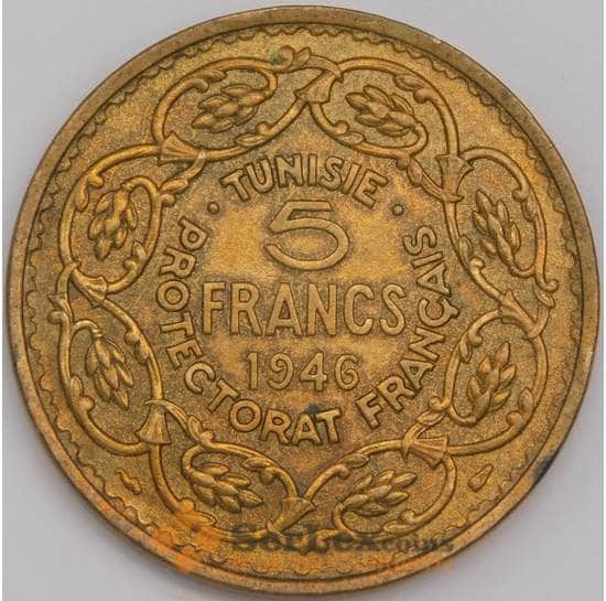 Тунис монета 5 франков 1946 КМ273 aUNC арт. 43322