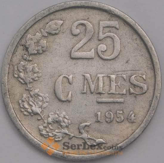 Люксембург 25 сантимов 1954 КМ45.а XF  арт. 39317