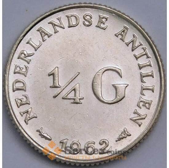 Нидерландские Антиллы 1/4 гульдена 1962 КМ4 aUNC арт. 39820