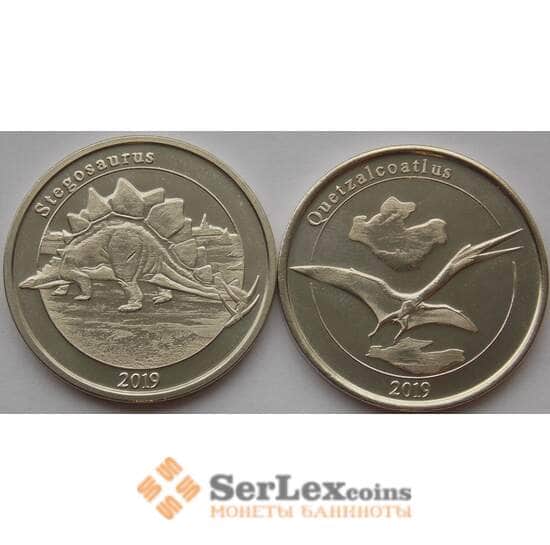 Майотте 1 франк *2 шт 2019 UNC Динозавры Стегозавр Кетцалькоатлус арт. 13710