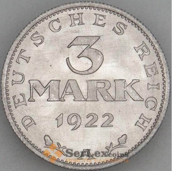 Германия 3 марки 1922 А КМ28 UNC Блеск (J05.19) арт. 18612