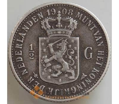 Монета Нидерланды 1/2 гульдена 1908 КМ121.1 XF Серебро арт. 14470
