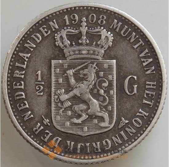 Нидерланды 1/2 гульдена 1908 КМ121.1 XF Серебро арт. 14470