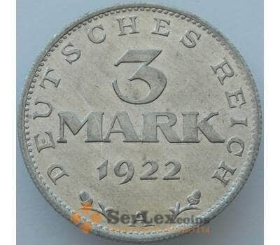 Монета Германия 3 марки 1922 А КМ28 UNC Блеск (J05.19) арт. 16784