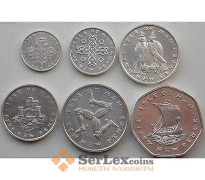 Монета Мэн остров набор 1/2 пенни - 50 пенсов (6 шт) 1975 КМ19а-24а UNC Серебро арт. 13818