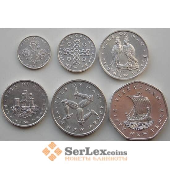 Мэн остров набор 1/2 пенни - 50 пенсов (6 шт) 1975 КМ19а-24а UNC Серебро арт. 13818