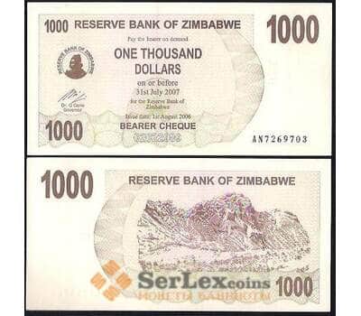 Банкнота Зимбабве 1000 Долларов 2006 Р44 UNC  арт. В00922
