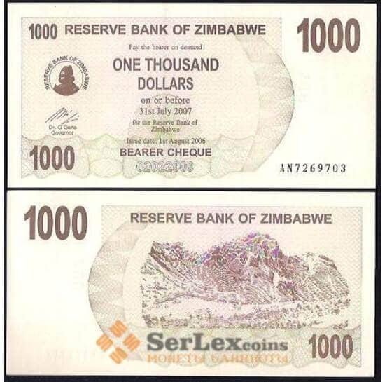 Зимбабве 1000 Долларов 2006 Р44 UNC  арт. В00922