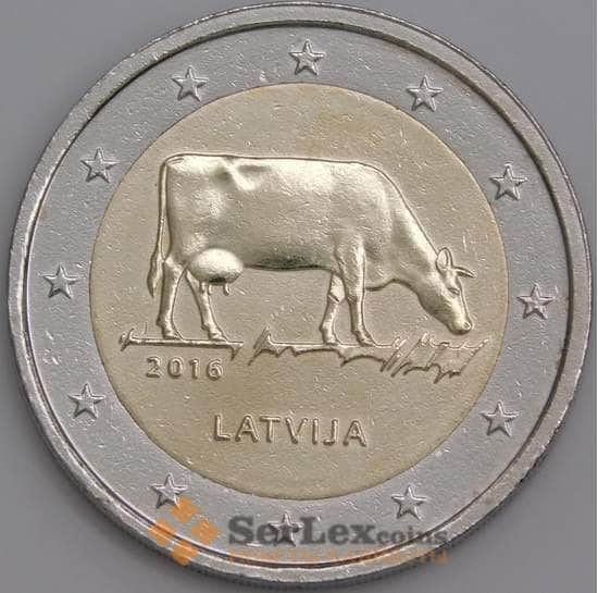 Латвия монета 2 евро 2016 КМ175 UNC Корова  арт. С03084