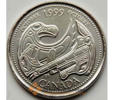 Монета Канада 25 центов 1999 КМ351 UNC Октябрь арт. С03240