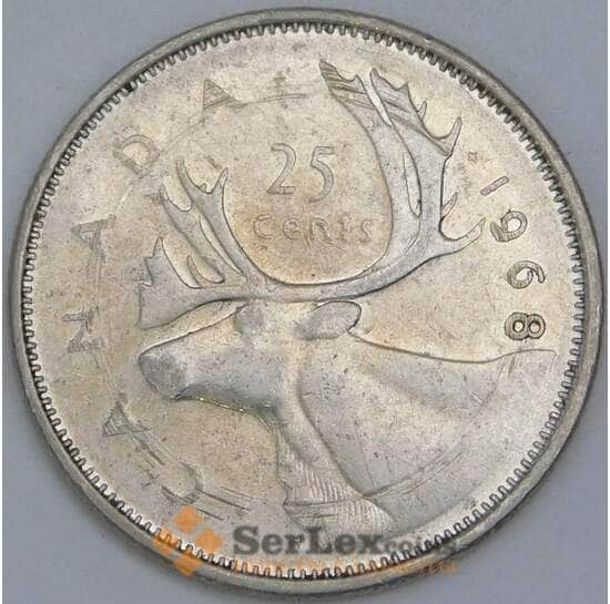 Канада 25 центов 1968 КМ62a VF арт. 56820
